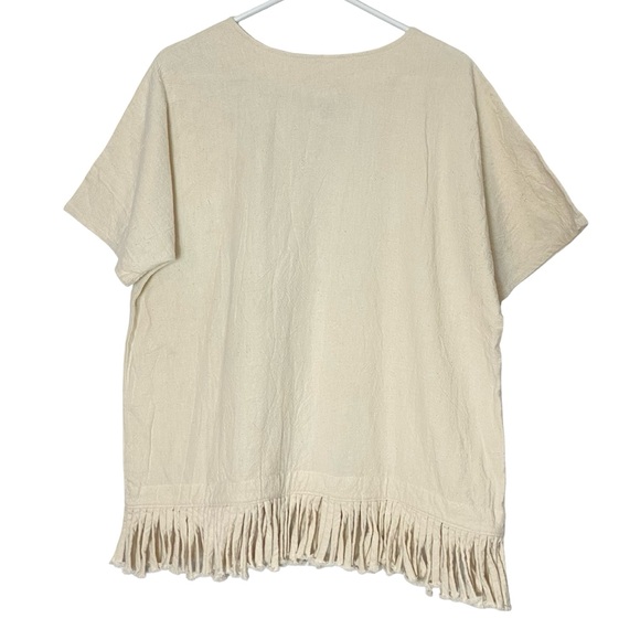 Alfredo’s Wife Tunic Top Tee Shirt Womens Size Medium Cream Natural Frayed Hem - Picture 2 of 9